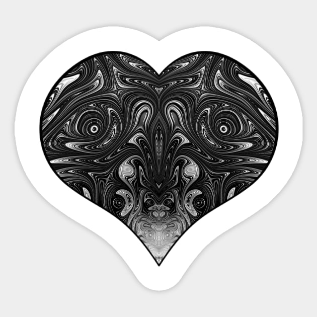 Fractal Romance and Love Heart Series Silver and Black Swirls Sticker by Artist4God